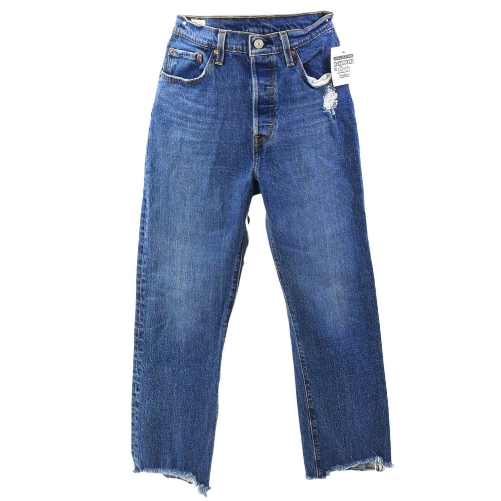 Levis 501 Womens Jeans Size 28 Blue Wash Distressed Raw Hem Ankle Length